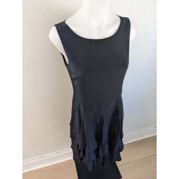 Ana Capri Size Medium Shift Dress Black Tiered Ruffle Silk Side Zip Sleeveless - Picture 3 of 11
